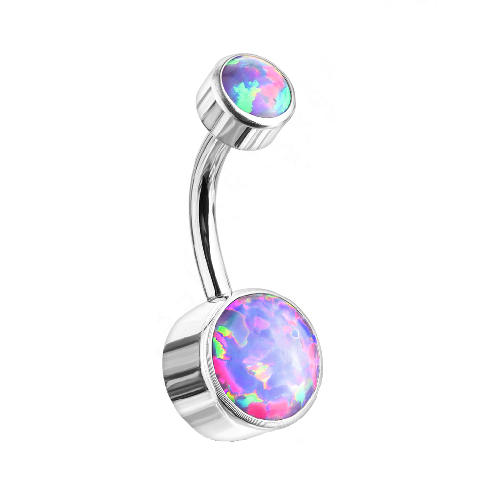 Internally Threaded Synthetic Opal Belly Button Ring - G23 Implant Grade Titanium
