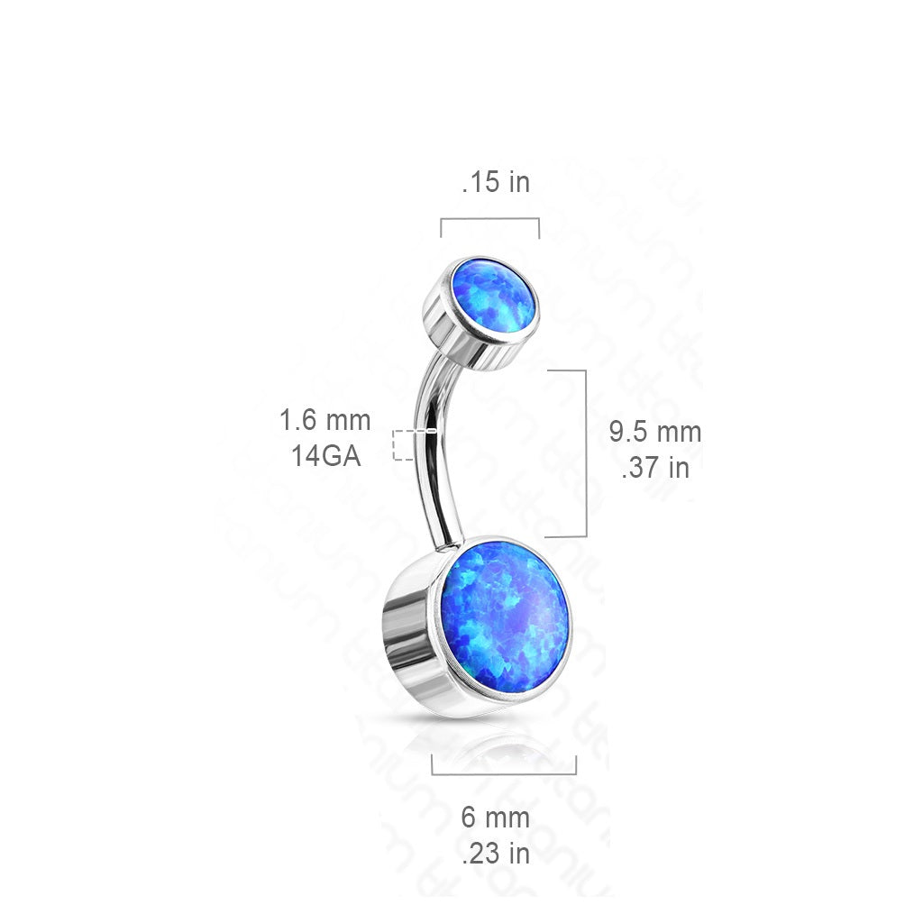 Internally Threaded Synthetic Opal Belly Button Ring - G23 Implant Grade Titanium