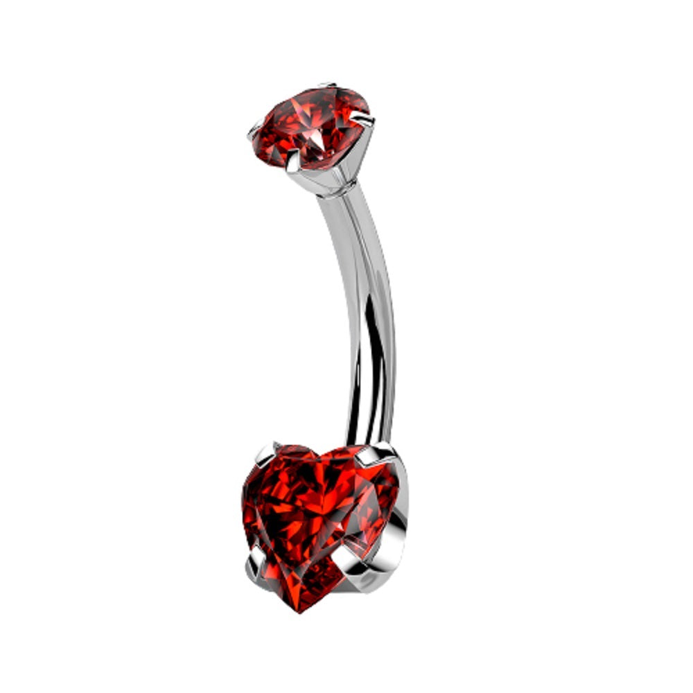 Prong Set CZ Crystal Heart Internally Threaded Belly Button Ring - G23 Implant Grade Titanium
