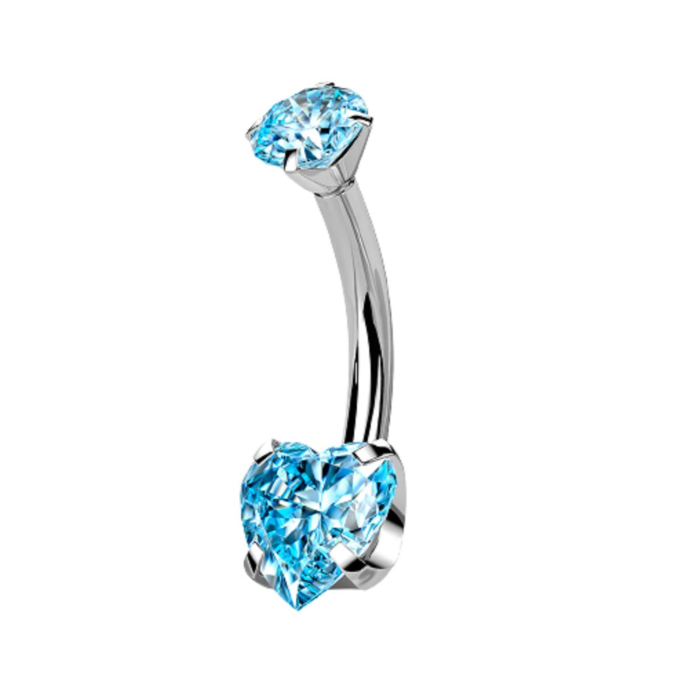 Prong Set CZ Crystal Heart Internally Threaded Belly Button Ring - G23 Implant Grade Titanium