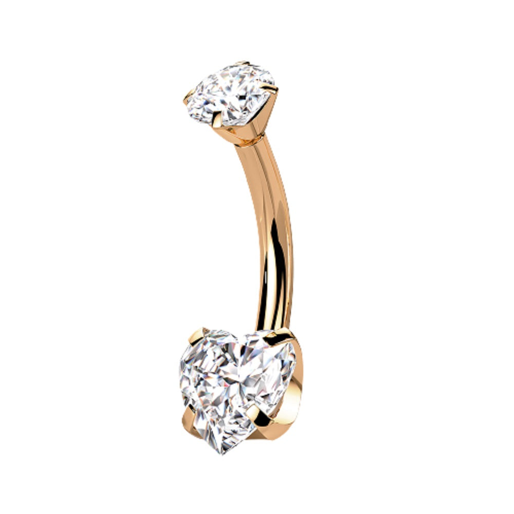 Prong Set CZ Crystal Heart Internally Threaded Belly Button Ring - G23 Implant Grade Titanium