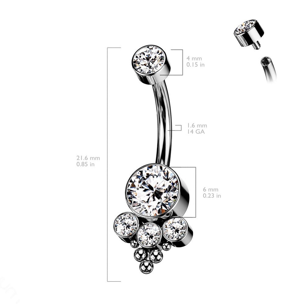 Synthetic Opal with Ball Clusters Internally Threaded Belly Button Ring - Implant Grade Titanium