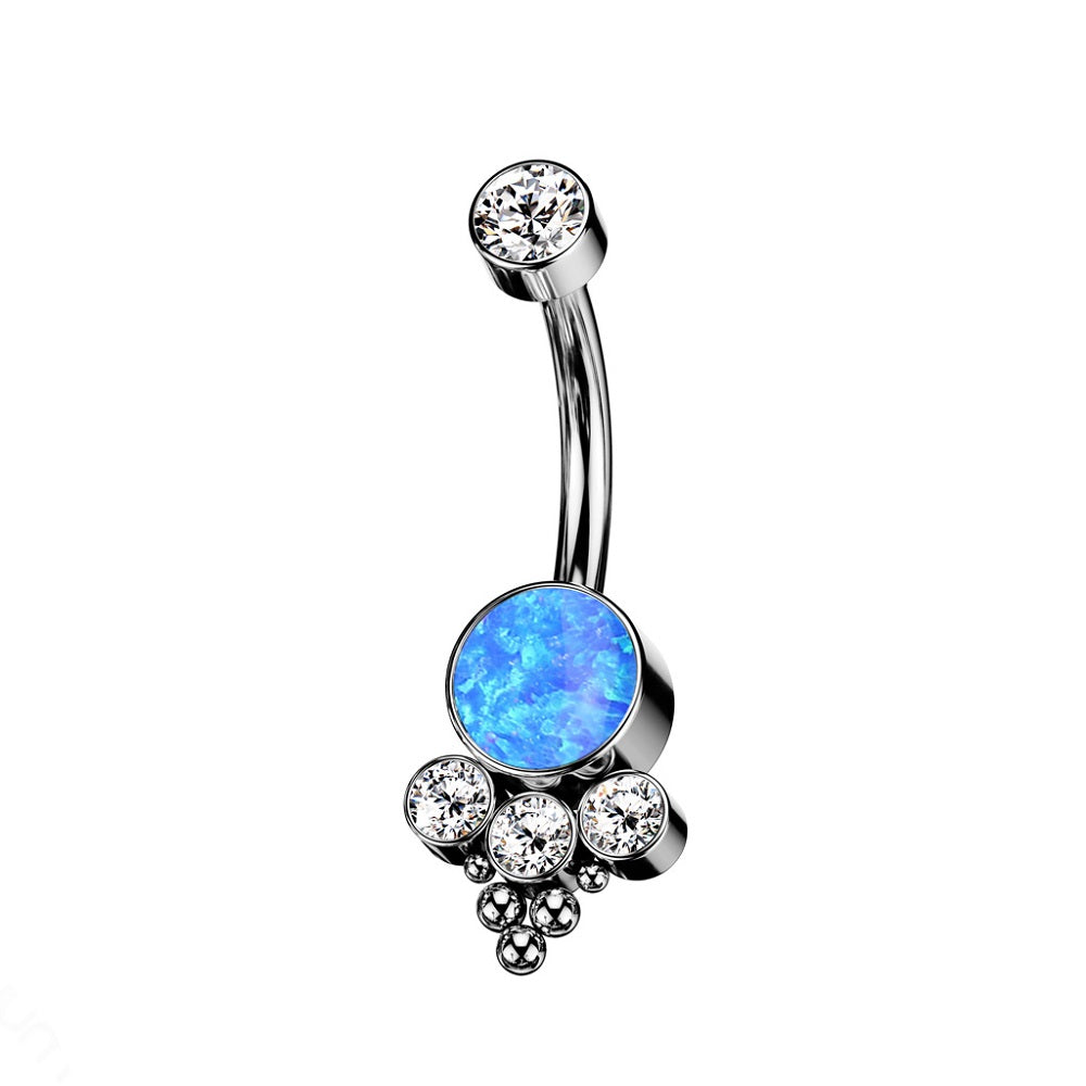 Synthetic Opal with Ball Clusters Internally Threaded Belly Button Ring - Implant Grade Titanium