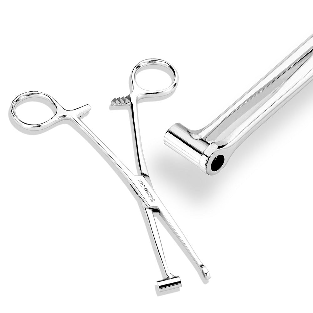 Bucket End Tragus Type Forceps Body Piercing Tool - Stainless Steel