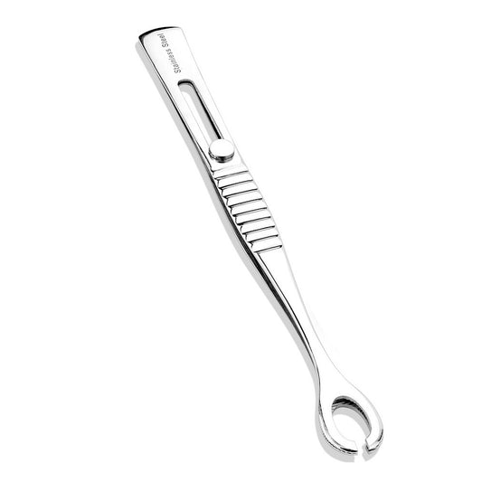 Multi Purpose Body Piercing Standard Forester Slotted Tweezer Body Piercing Tool with Sliding Easy Lock - Stainless Steel
