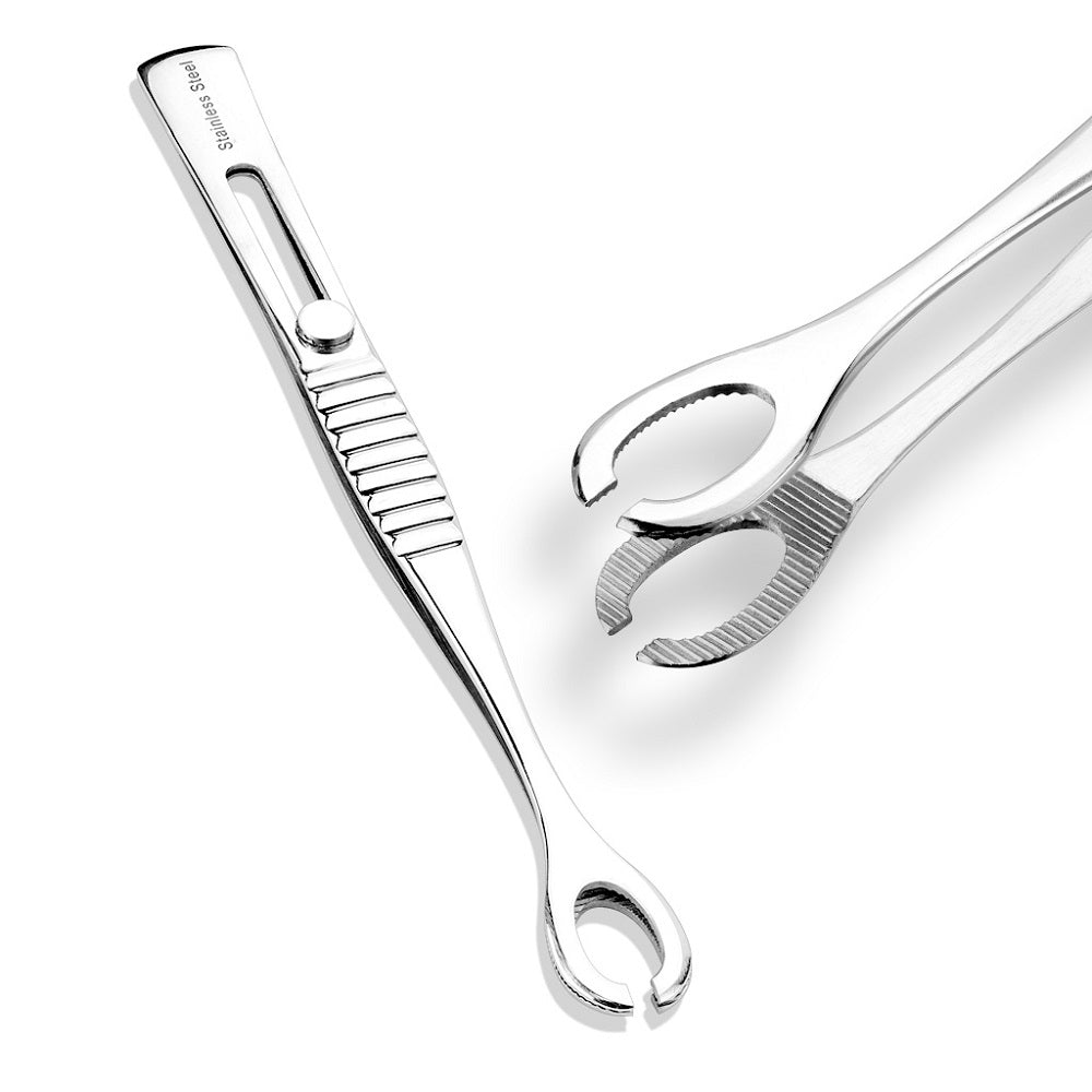 Multi Purpose Body Piercing Standard Forester Slotted Tweezer Body Piercing Tool with Sliding Easy Lock - Stainless Steel