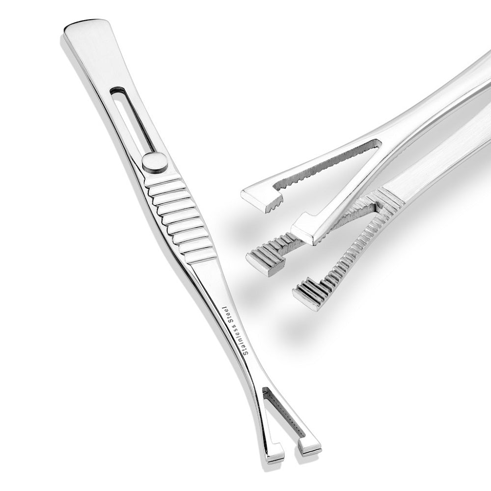 Multi Purpose Body Piercing Standard Pennington Slotted Tweezer Body Piercing Tool with Sliding Easy Lock - Stainless Steel