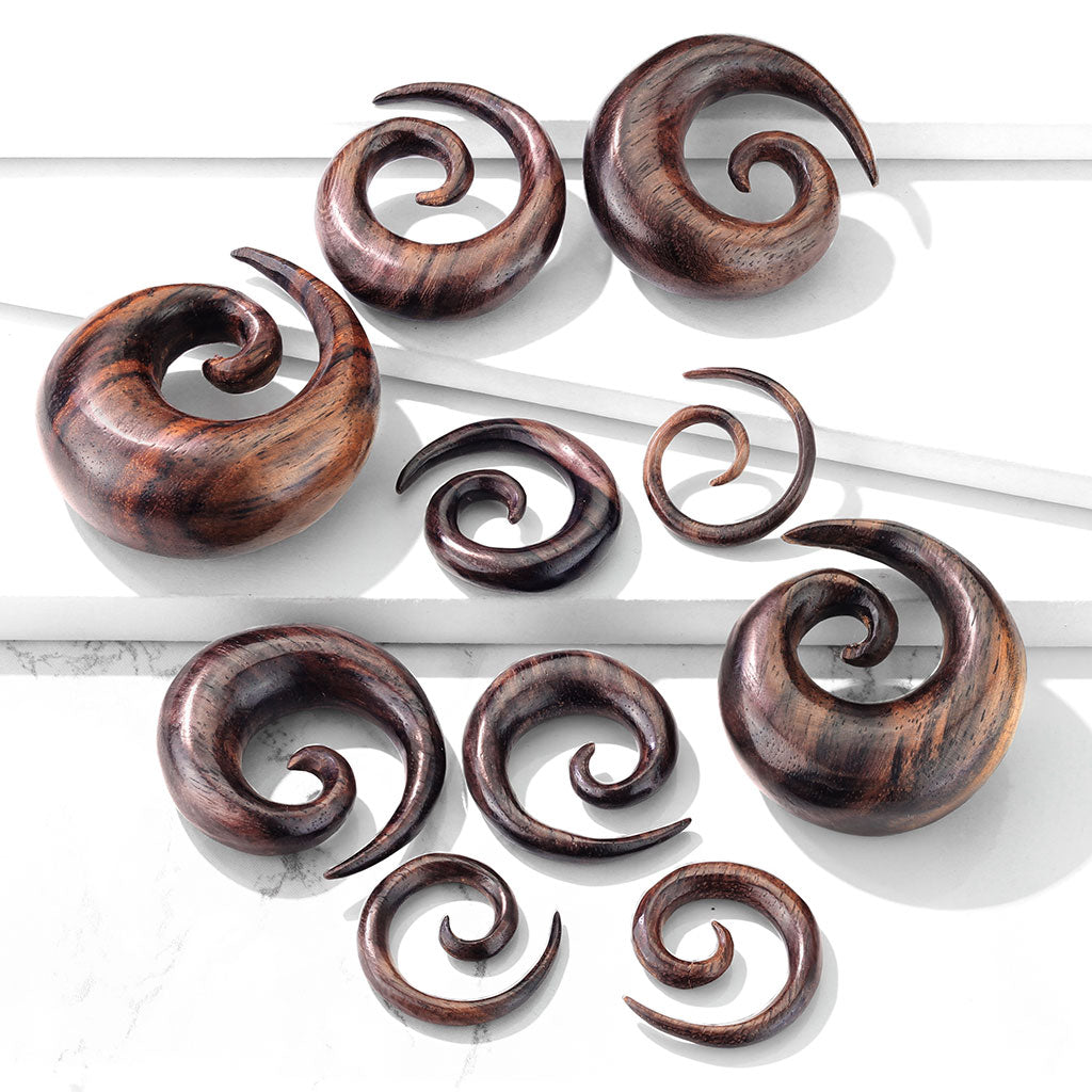 Organic Sono Wood Spiral Tapered Hanger Ear Plugs - Pair