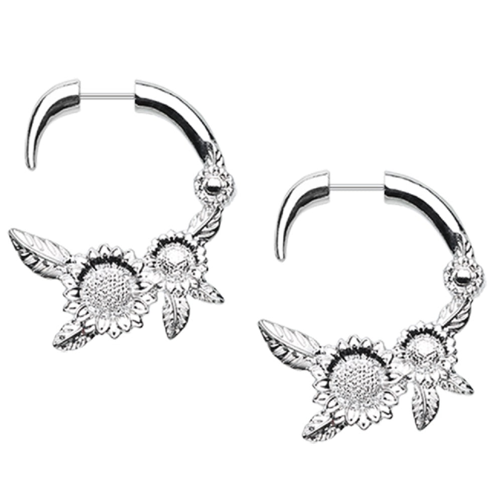 Sunflowers Fake Hanging Taper Earrings - Stainless Steel - Pair