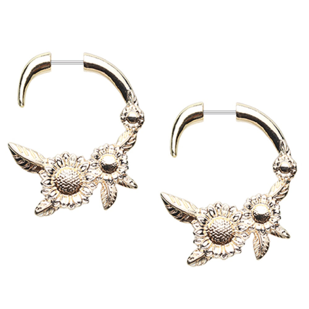 Sunflowers Fake Hanging Taper Earrings - Stainless Steel - Pair