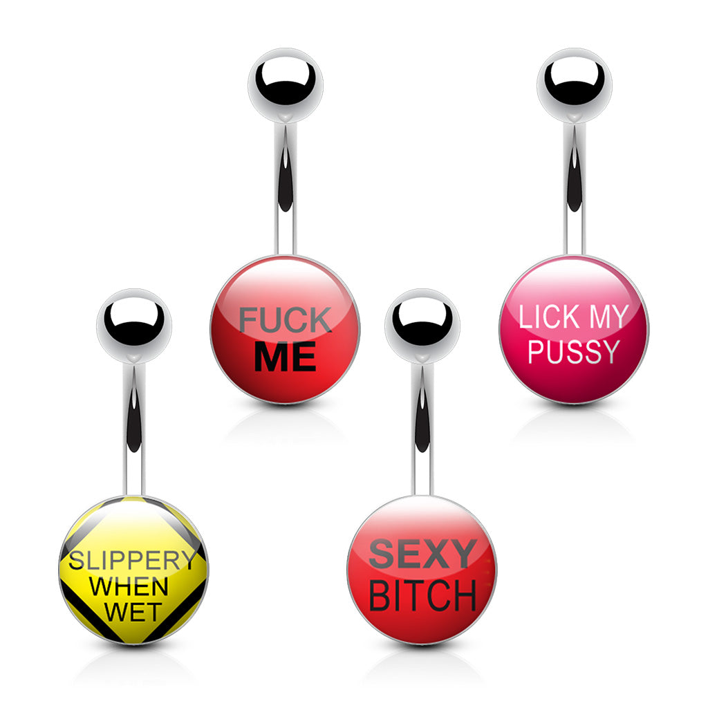 Set of 4 Naughty Erotic Belly Button Rings - 316L Stainless Steel