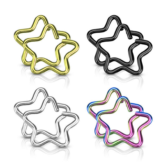 Set of 8 Assorted Colors Bendable Star Rings - Stainless Steel
