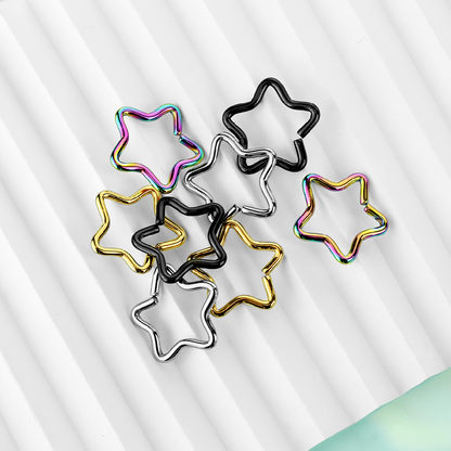 Set of 8 Assorted Colors Bendable Star Rings - Stainless Steel
