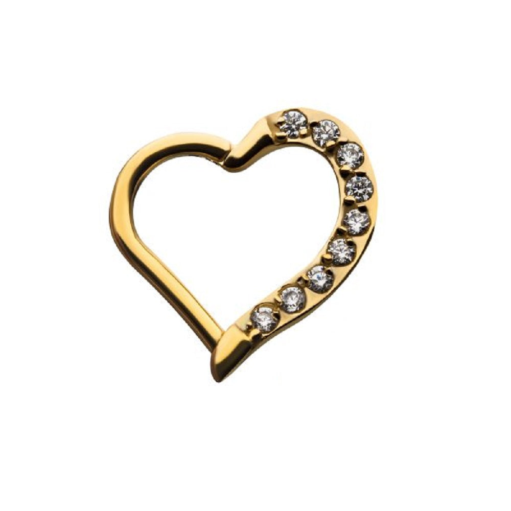CZ Crystal Heart Shaped Left Ear Helix Cartilage Daith Hinged Segment Clicker Ring - 316L Stainless Steel