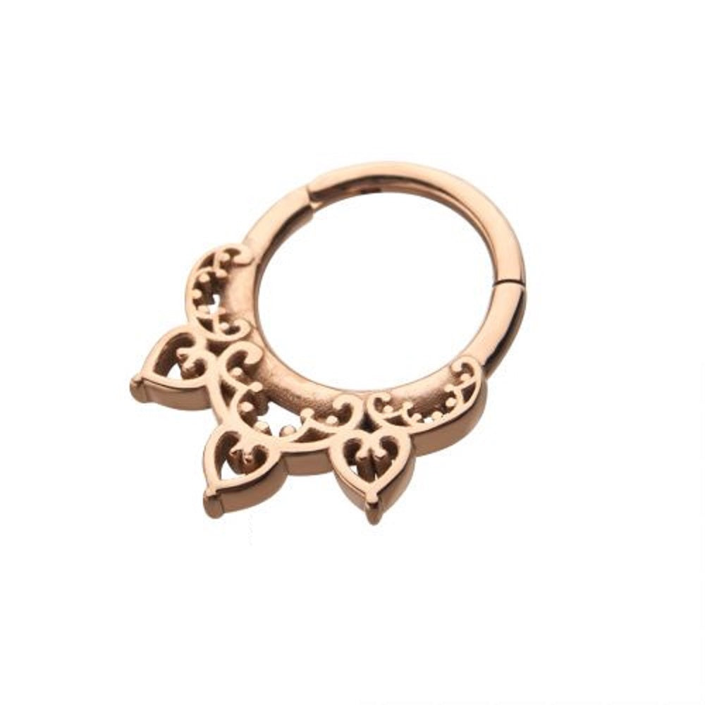 Filigree Heart Design Helix Cartilage Daith Septum Hinged Segment Clicker Ring - Stainless Steel