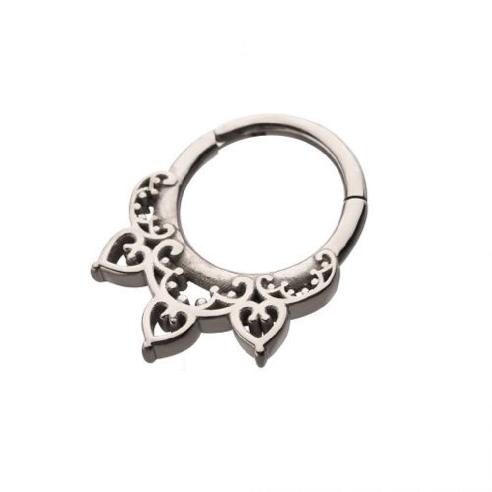 Filigree Heart Design Helix Cartilage Daith Septum Hinged Segment Clicker Ring - Stainless Steel
