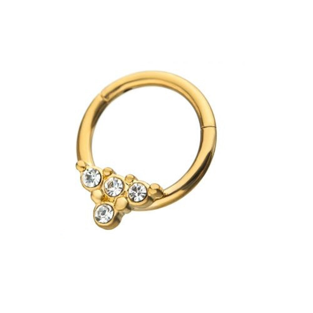 Multi Clear Crystal Gem Droplet Hinged Segment Clicker Ring - 316L Stainless Steel