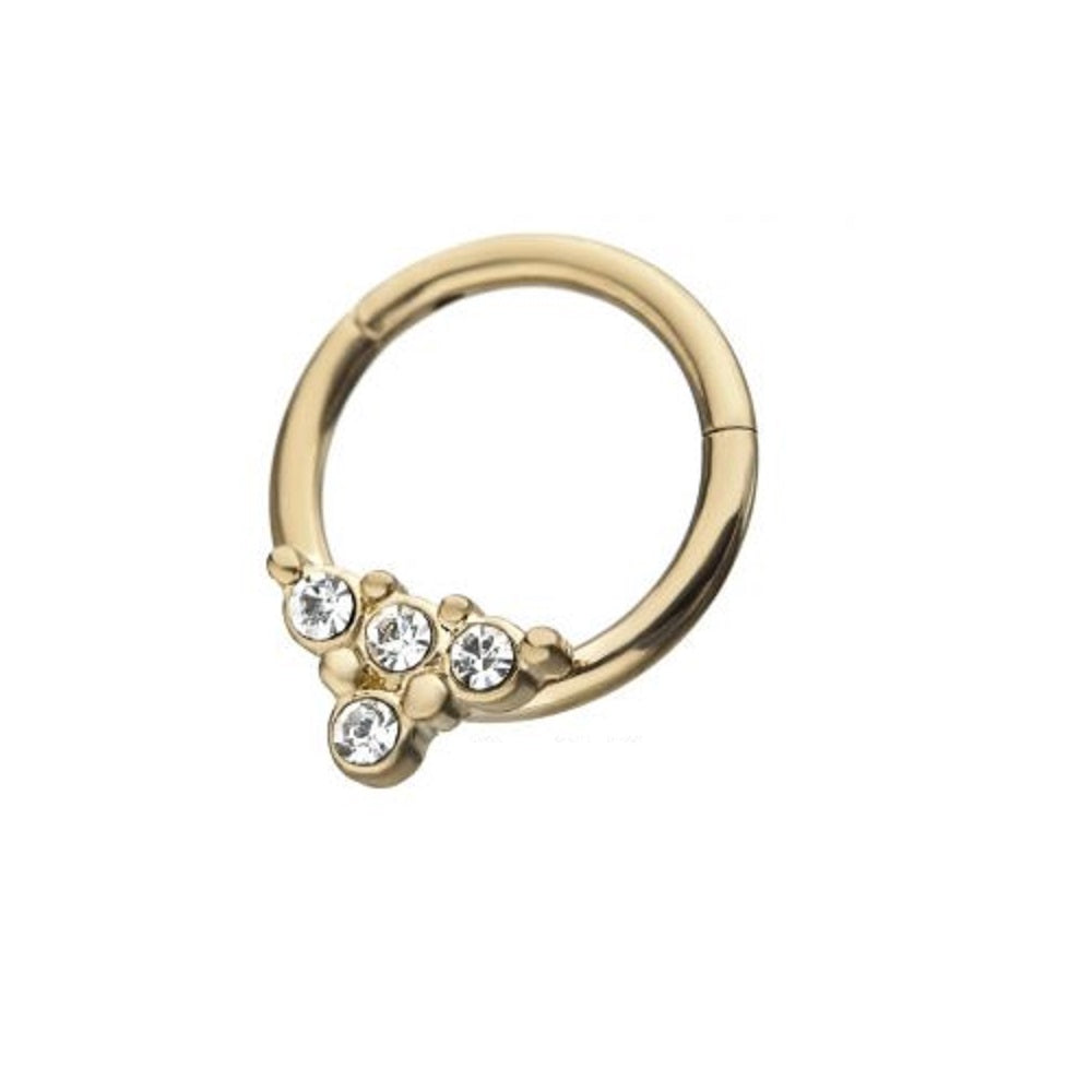 Multi Clear Crystal Gem Droplet Hinged Segment Clicker Ring - 316L Stainless Steel