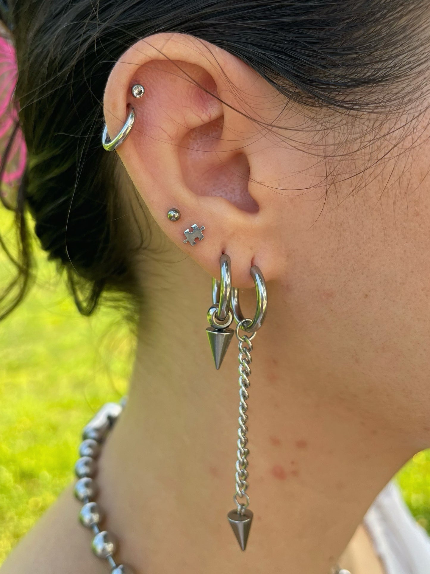 Faux Captive Bead Spike Huggie Hoop Earrings - Pair - Stainless Steel