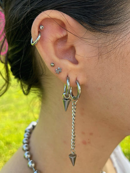 Faux Captive Bead Spike Huggie Hoop Earrings - Pair - Stainless Steel