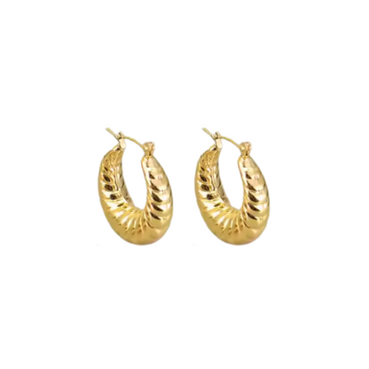 Croissant Chunky Hoop Earrings - Pair - 18k Gold Plated Stainless Steel