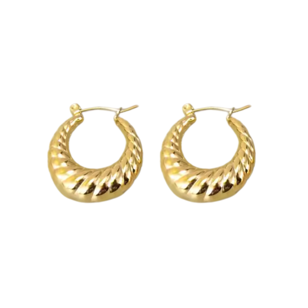 Croissant Chunky Hoop Earrings - Pair - 18k Gold Plated Stainless Steel