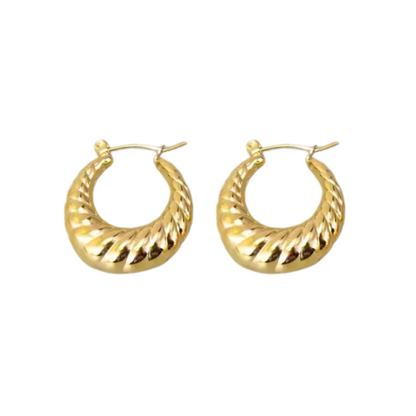 Croissant Chunky Hoop Earrings - Pair - 18k Gold Plated Stainless Steel