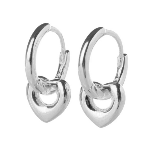 Heart Huggie Hoop Earrings - Pair - 925 Sterling Silver