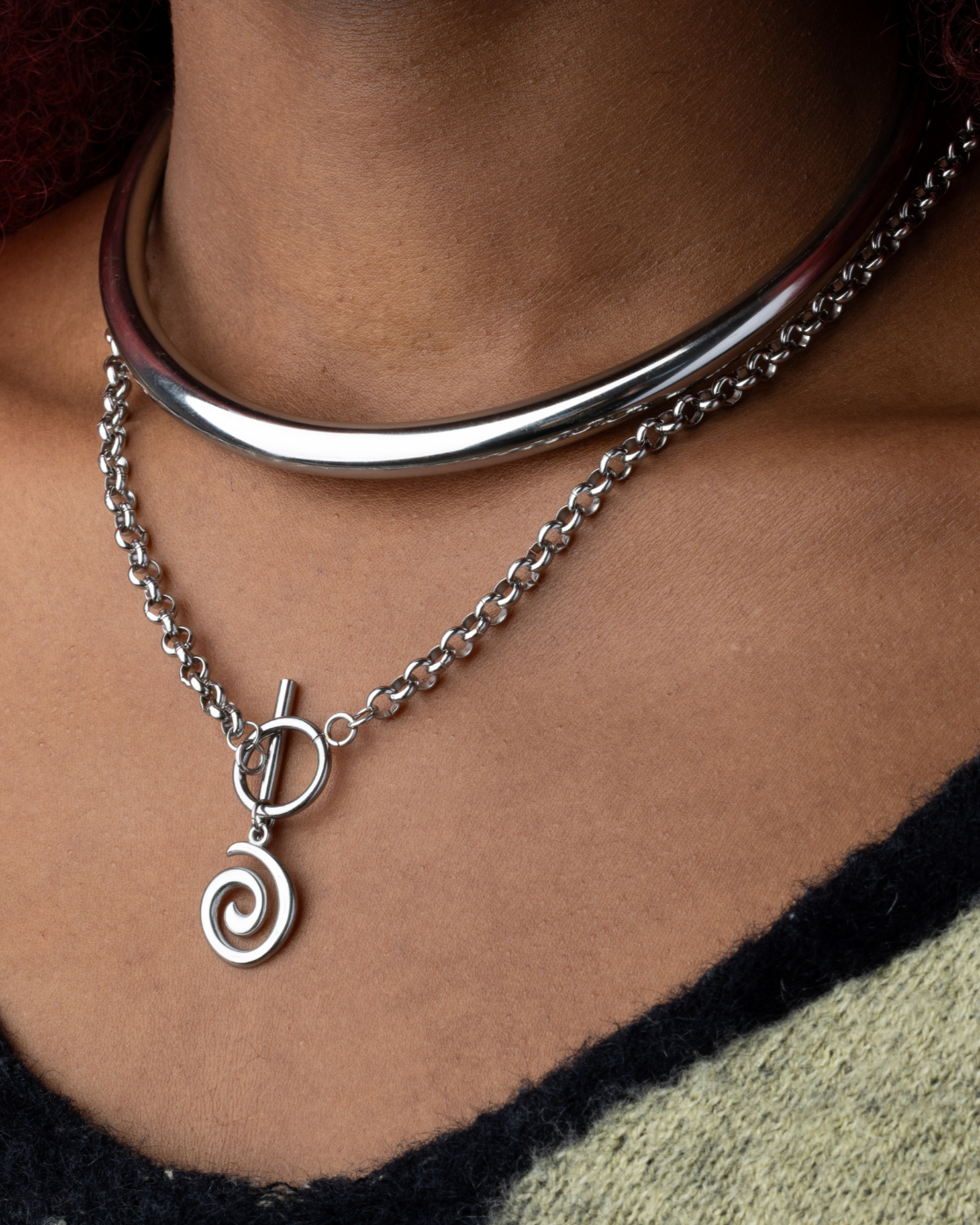Spiral Pendant Toggle Clasp Chain Necklace - 304 Stainless Steel