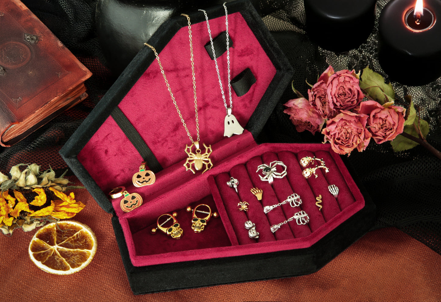 Rib Cage with Dangling Gem Stud Earrings - Pair