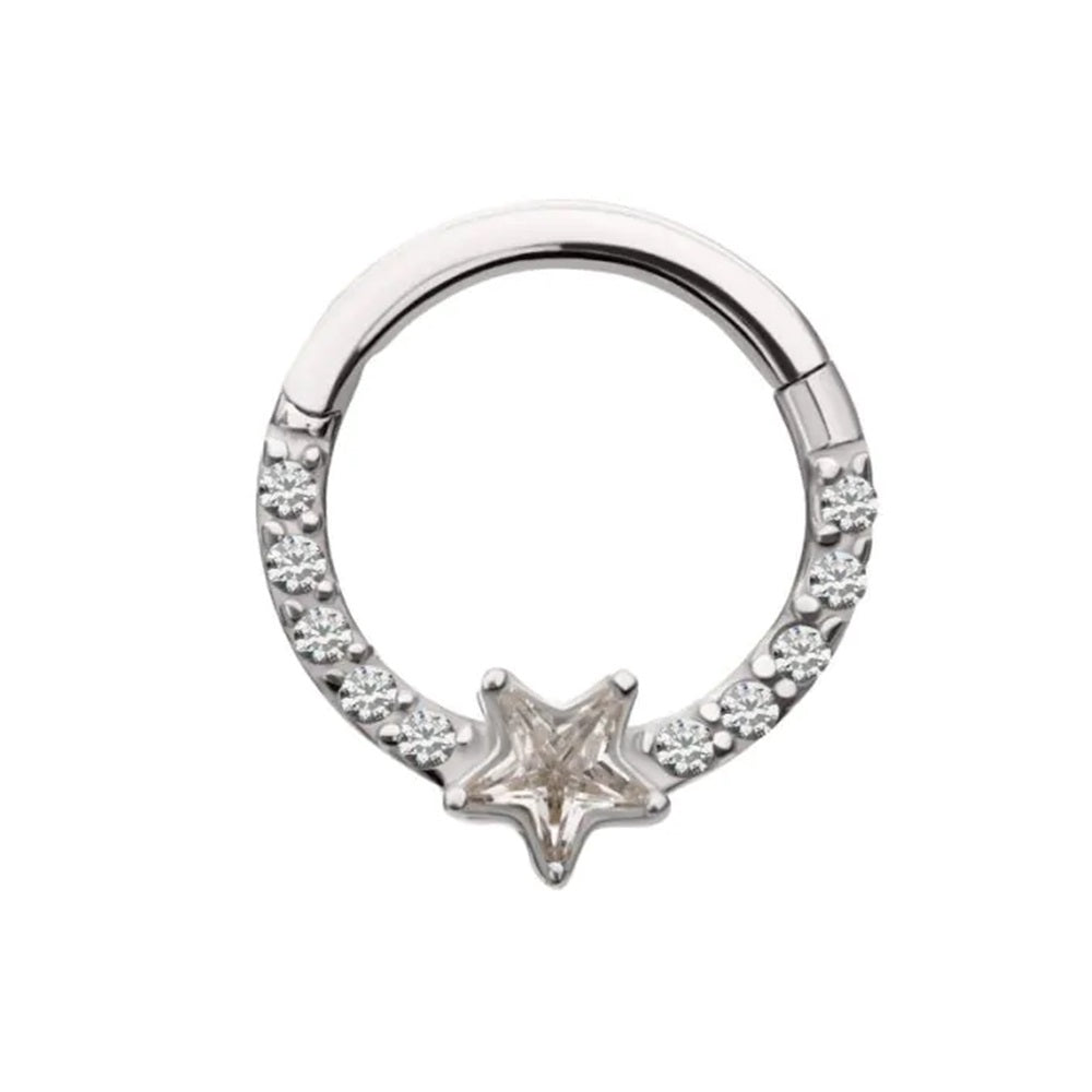 CZ Crystal Star Center Hinged Segment Clicker Ring - 14kt Gold