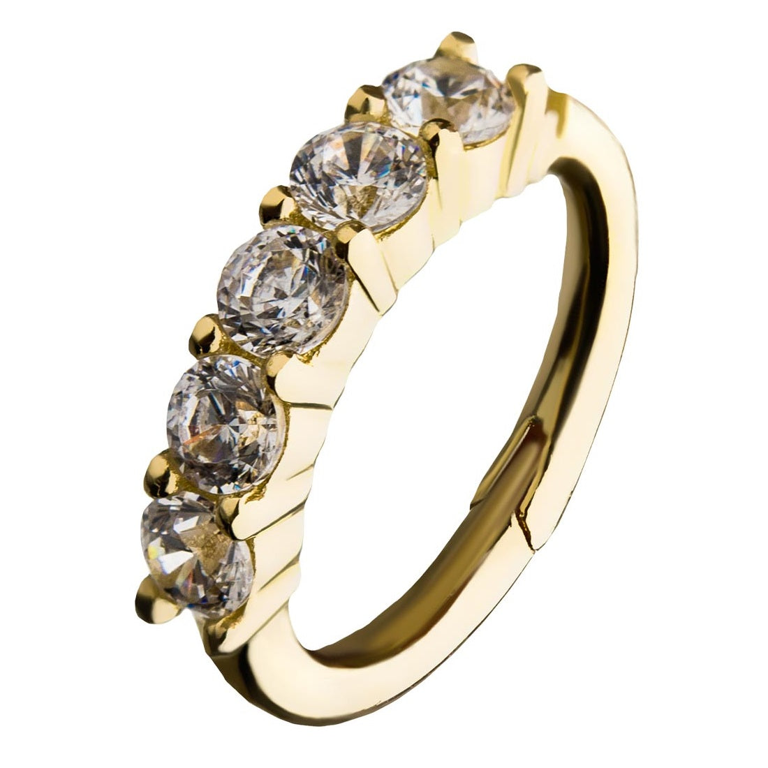 Multi Prong Set CZ Crystal Lined Hinged Segment Clicker Ring - 14kt Gold