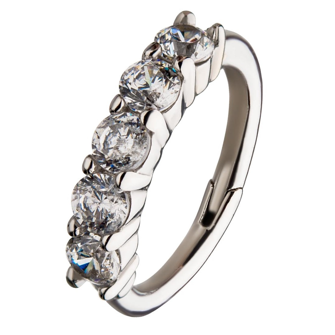 Multi Prong Set CZ Crystal Lined Hinged Segment Clicker Ring - 14kt Gold