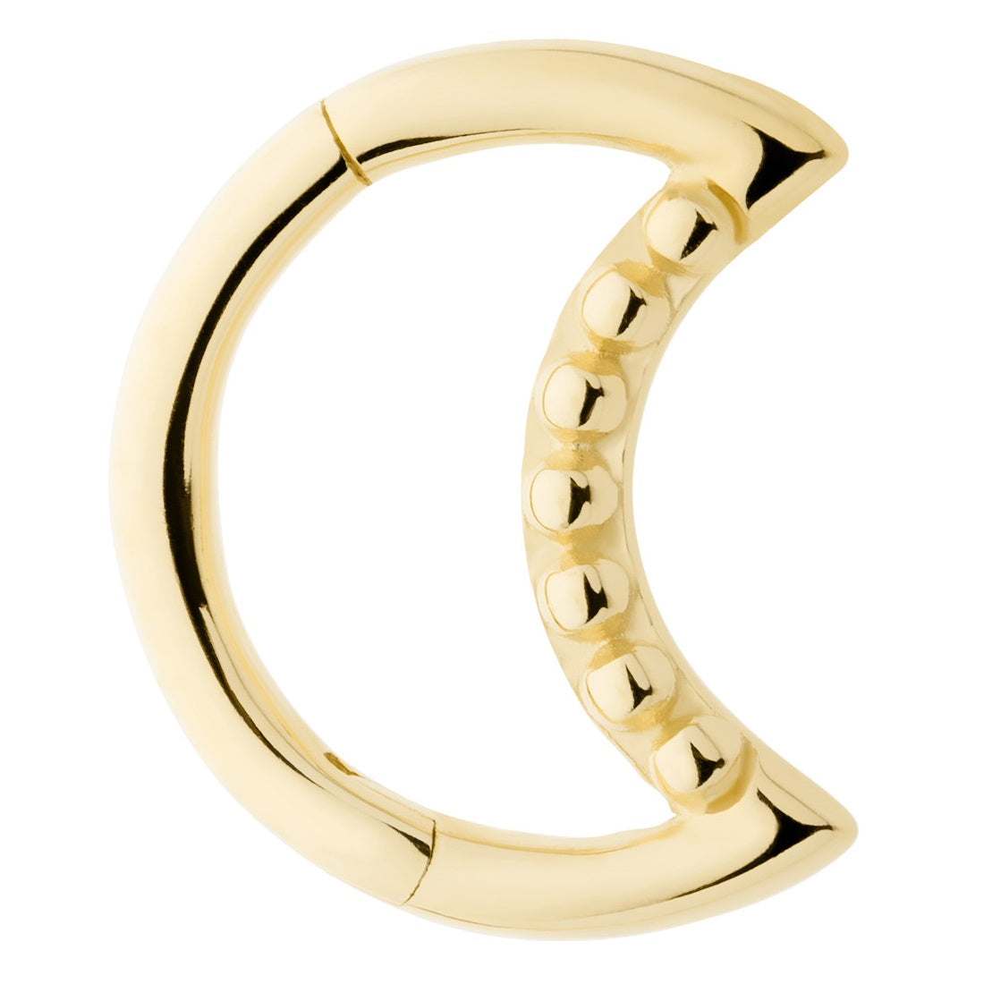 Bead Lined Crescent Moon Shaped Hinged Segment Clicker Ring - 14kt Gold