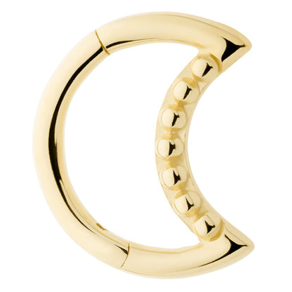 Bead Lined Crescent Moon Shaped Hinged Segment Clicker Ring - 14kt Gold