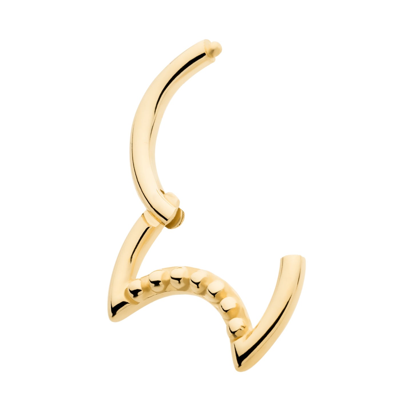 Bead Lined Crescent Moon Shaped Hinged Segment Clicker Ring - 14kt Gold