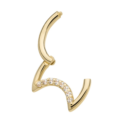 CZ Crystal Lined Crescent Moon Shaped Hinged Segment Clicker Ring - 14kt Gold