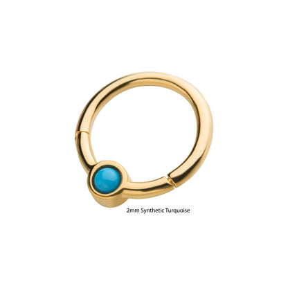 Bezel Set Synthetic Turquoise Center Hinged Segment Clicker Ring - 14kt Gold