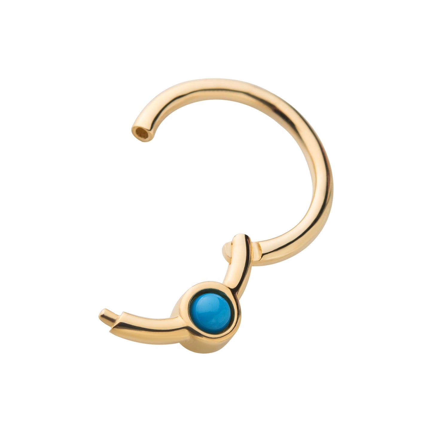 Bezel Set Synthetic Turquoise Center Hinged Segment Clicker Ring - 14kt Gold