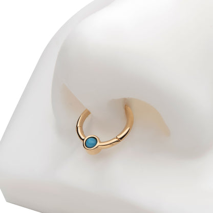 Bezel Set Synthetic Turquoise Center Hinged Segment Clicker Ring - 14kt Gold