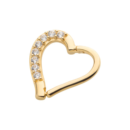 CZ Crystal Heart Shaped Right Ear Hinged Segment Clicker Ring - 14kt Gold