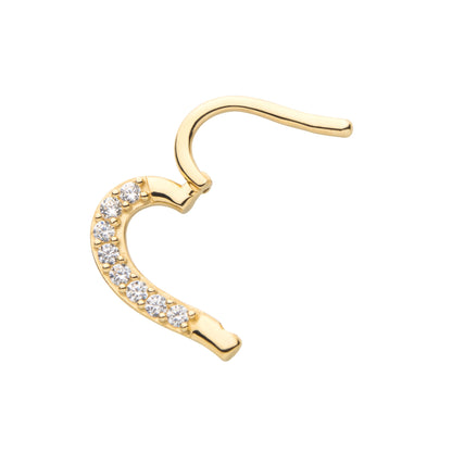 CZ Crystal Heart Shaped Right Ear Hinged Segment Clicker Ring - 14kt Gold