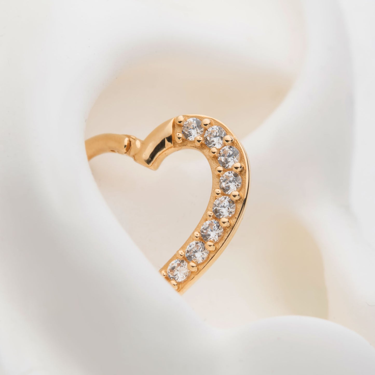 CZ Crystal Heart Shaped Right Ear Hinged Segment Clicker Ring - 14kt Gold