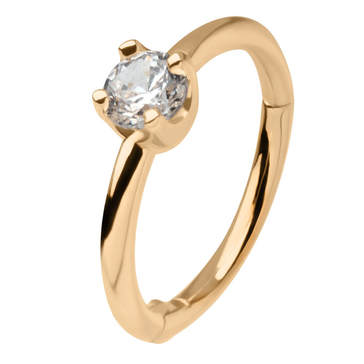 Prong Set CZ Crystal Center Hinged Segment Clicker Ring - 14kt Gold