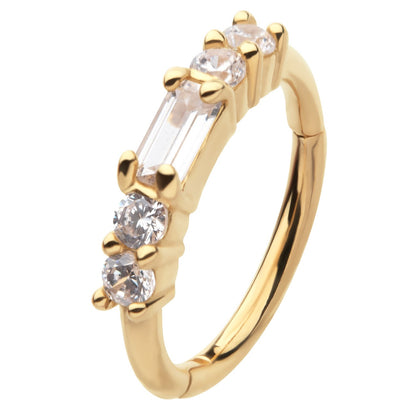 Baguette and Round CZ Crystal Hinged Segment Clicker Ring - 14kt Gold