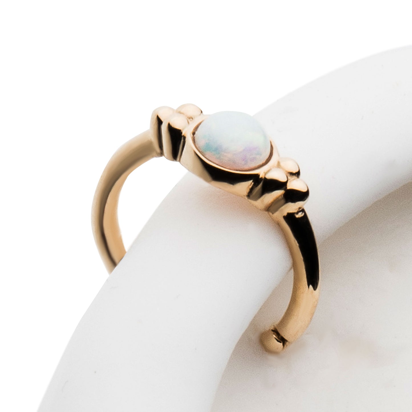 Bead Cluster and White Opal Hinged Segment Clicker Ring - 14kt Gold