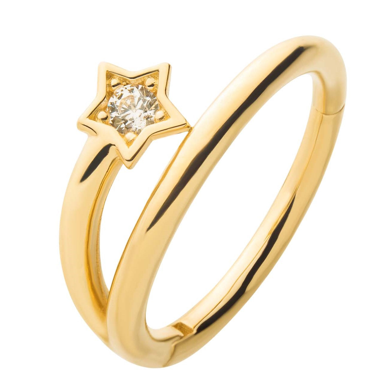 Spiral Hoop CZ Crystal Star Hinged Segment Clicker Ring - 14kt Gold