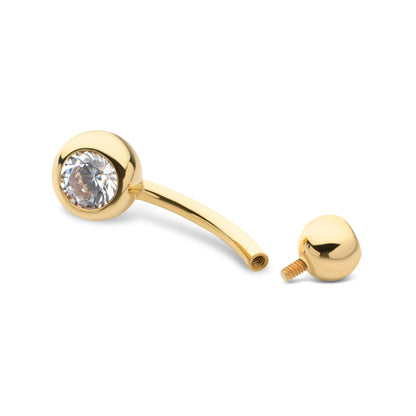 Internally Threaded CZ Crystal Belly Button Ring - 14kt Gold