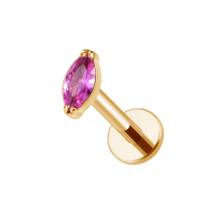 Internally Threaded CZ Crystal Marquise Flat Back Stud - Gold PVD ASTM F-136 Implant Grade Titanium