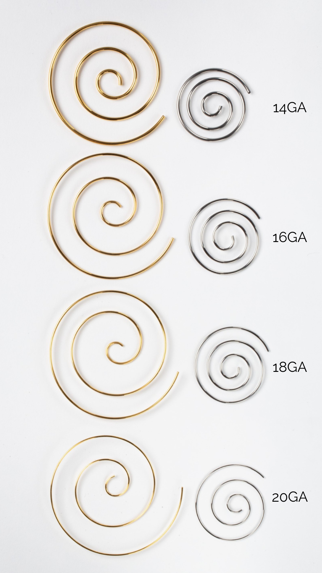 Small Spiral Coiled Hoop Earrings - Stainless Steel - Pair